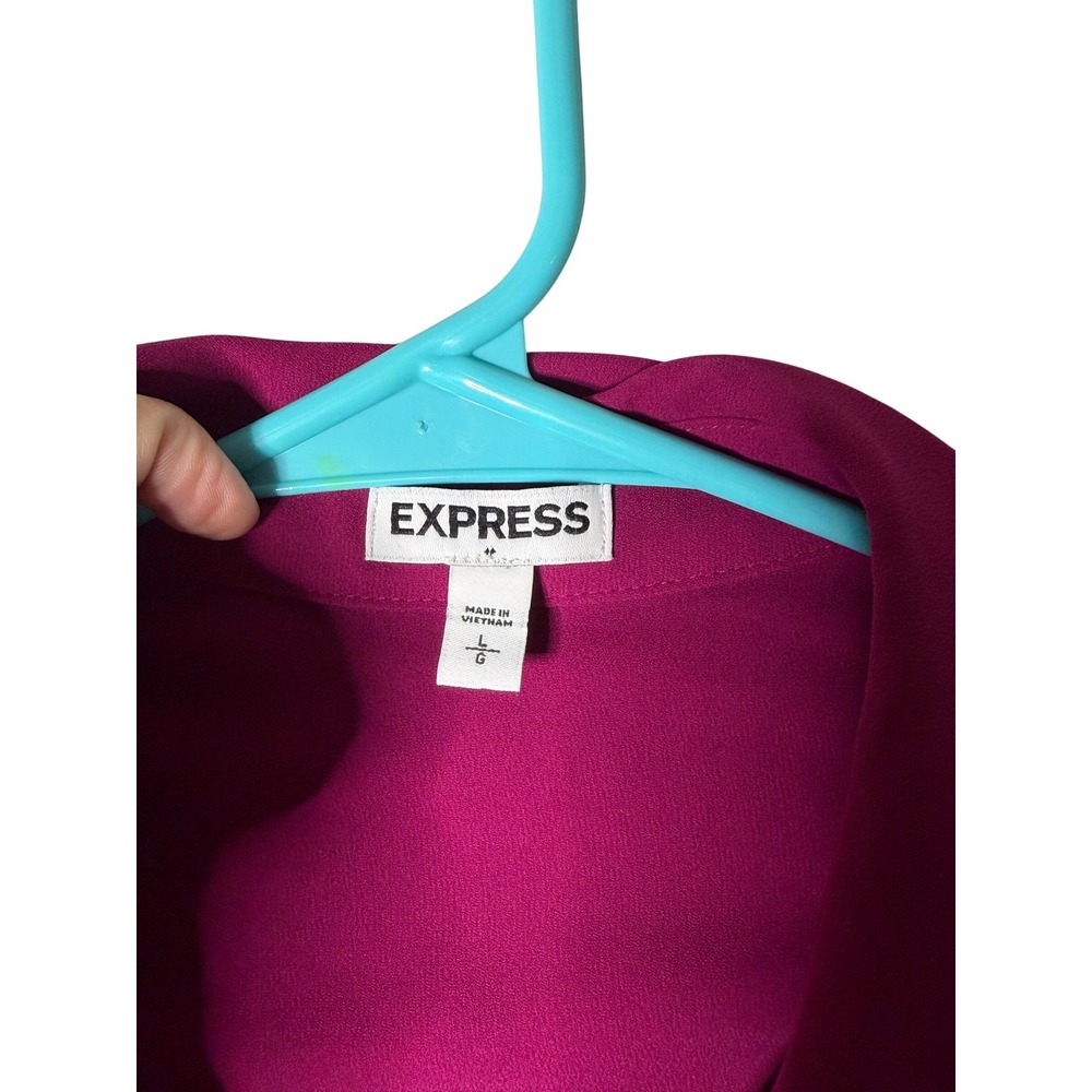 Express Magenta Pink Portofino Roll Tab Sleeve Button Down Blouse Large L - Picture 3 of 11
